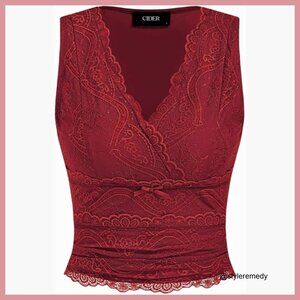 Lace Crop Tank Top V Neck Sleeveless Ruched Y2K Top